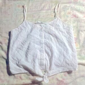 Hippie Rose Juniors' Button Tie-Front Tank Top - White Eyelet